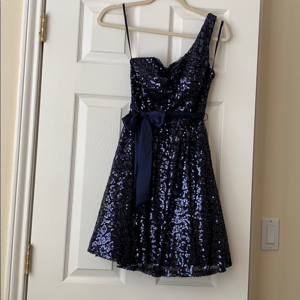 Navy sequin formal one shoulder dress